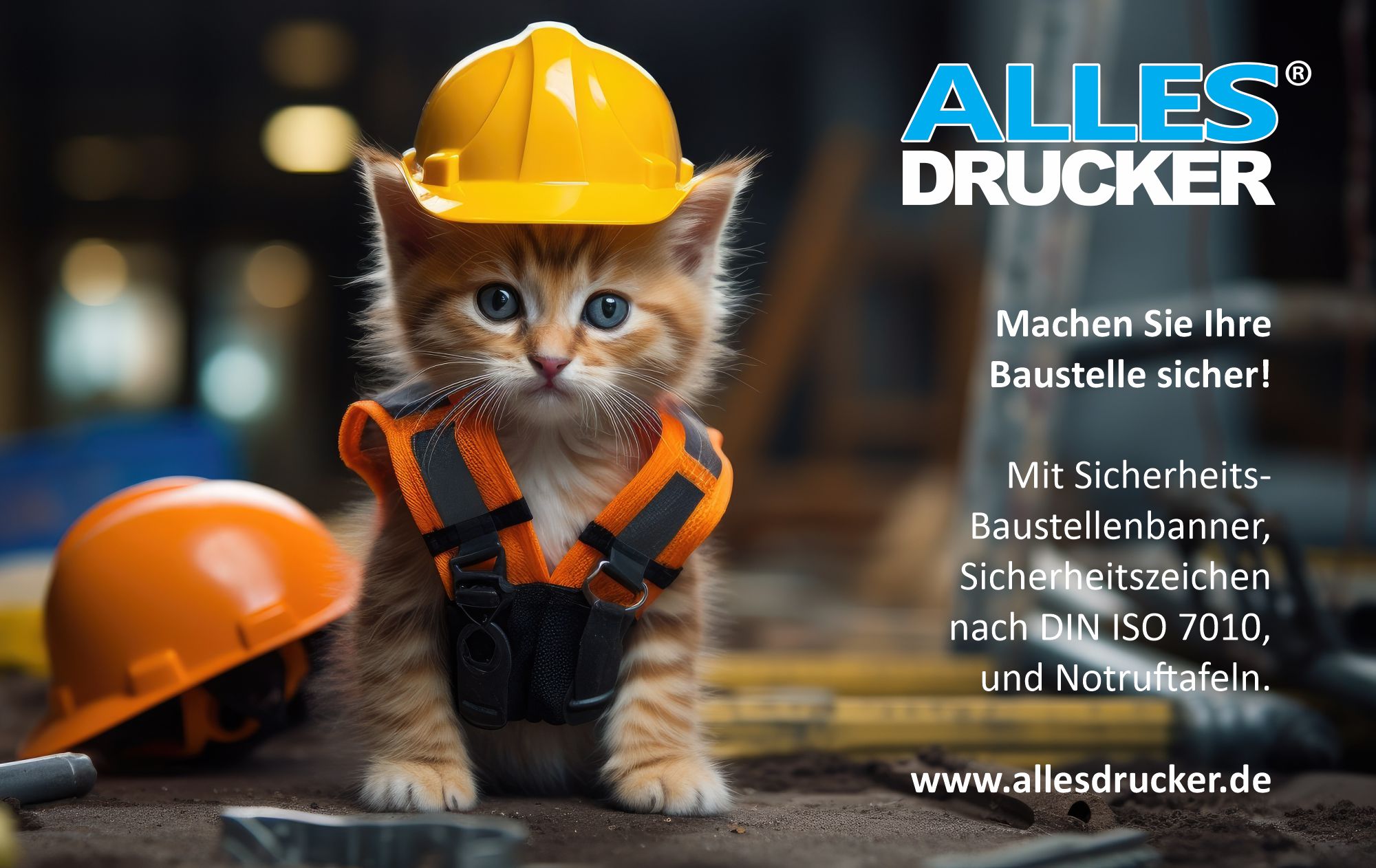 Kleines Kätzchen mit Bauhelm
