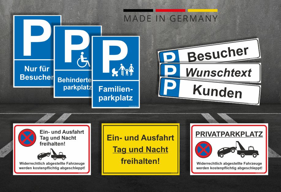 Privatparkplatz mit individueller Kennzeichnung Text nach Wahl /